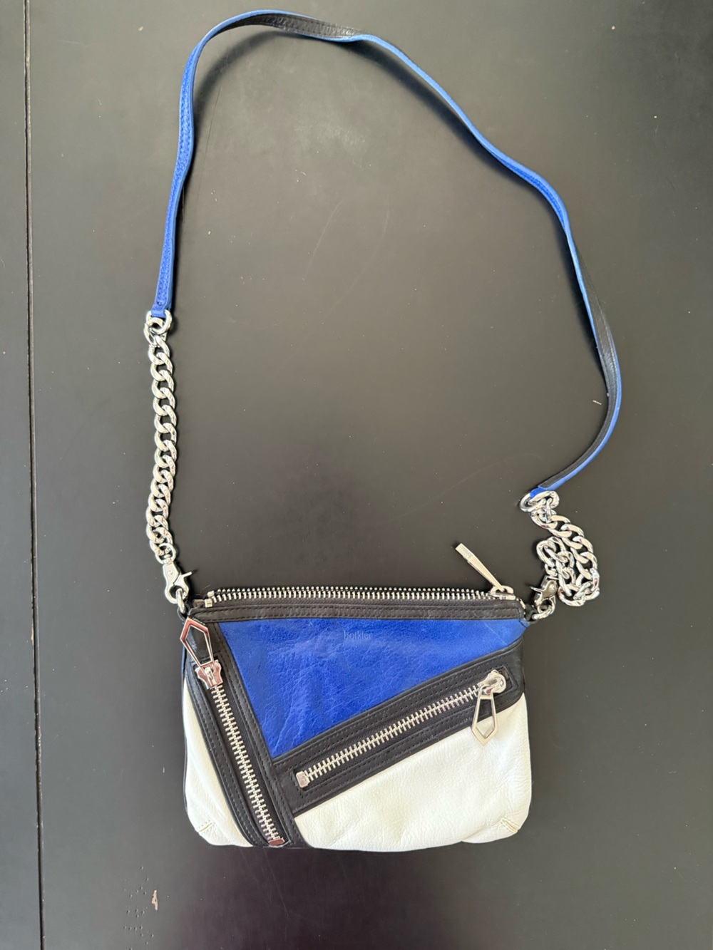 Botkier Blue, White & Black Tri-Panel Leather Crossbody